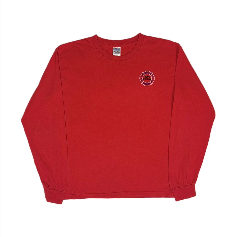 Vtg 06 Gildan Ultra Cotton Gillette Boston Fire red t shirt longsleeve men large